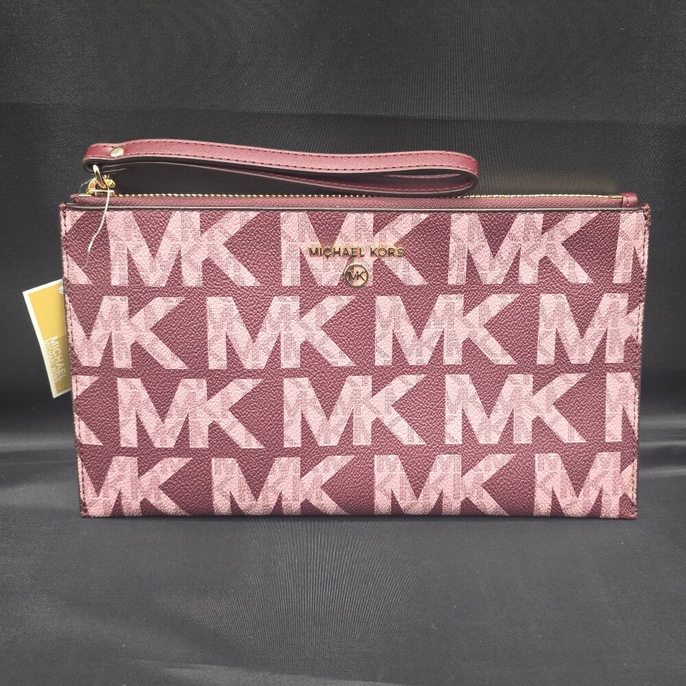 Michael Kors Jet Set Charm Large Zip Clutch Wristlet Royal Pink Multi